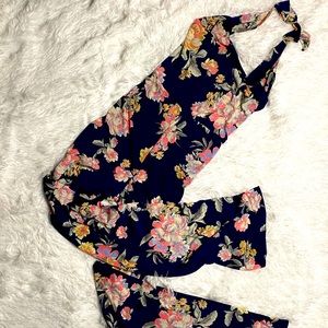 Backless floral jumpsuit